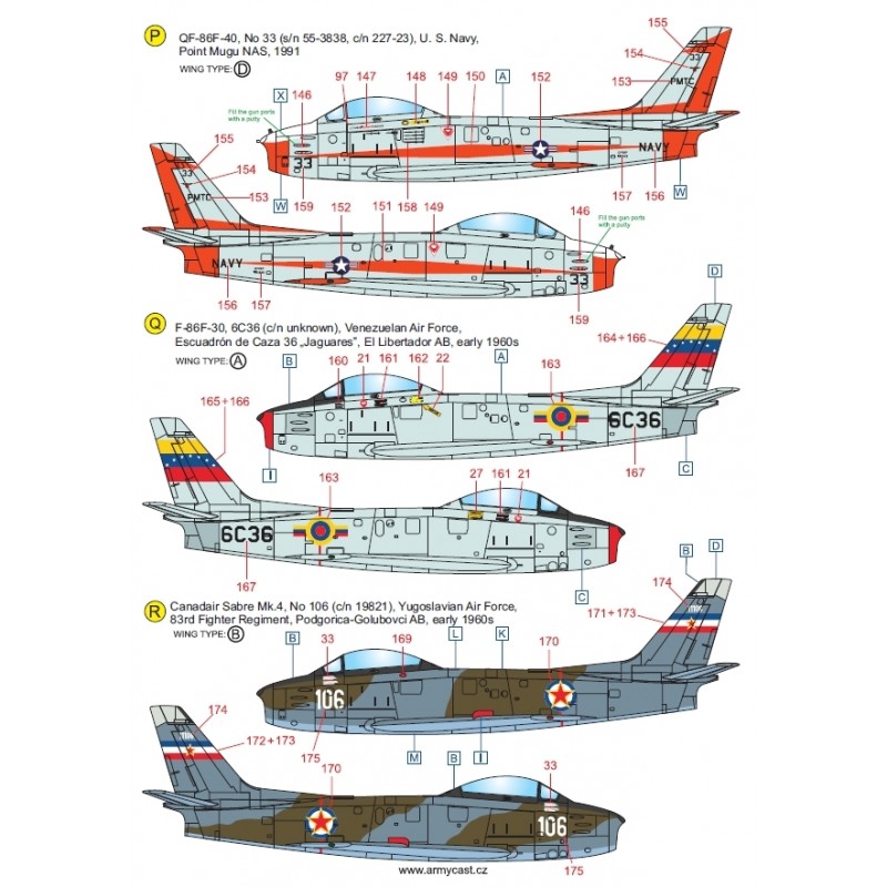 F-86 Sabre & Canadair Sabre in the world - Décal ARMYCAST ACD 72032/48027 Acd-7232