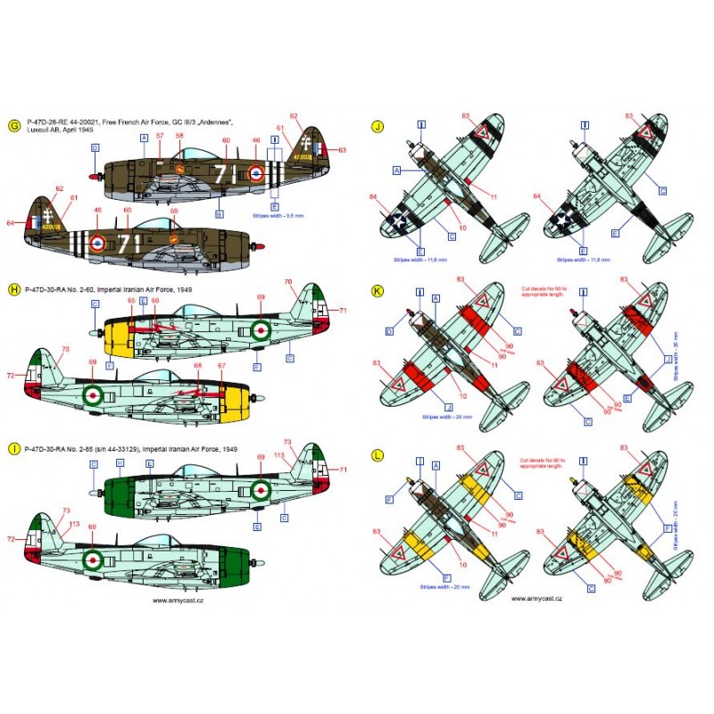 The Thunderbolts (P-47D, F-47D & F-47N Thunderbolt around the world - decal ARMYCAST Acd-7283