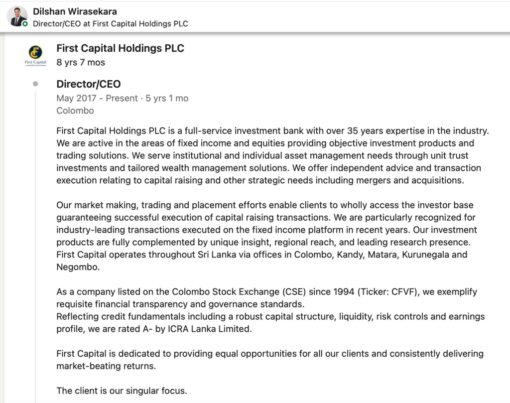 Debt Market specialist Dilshan Wirasekara unlikely to be the CSE Chairman? 1d10