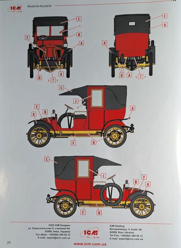 Renault Type AG 1910 Paris Taxi 1/24 ICM (24030) Comp2679