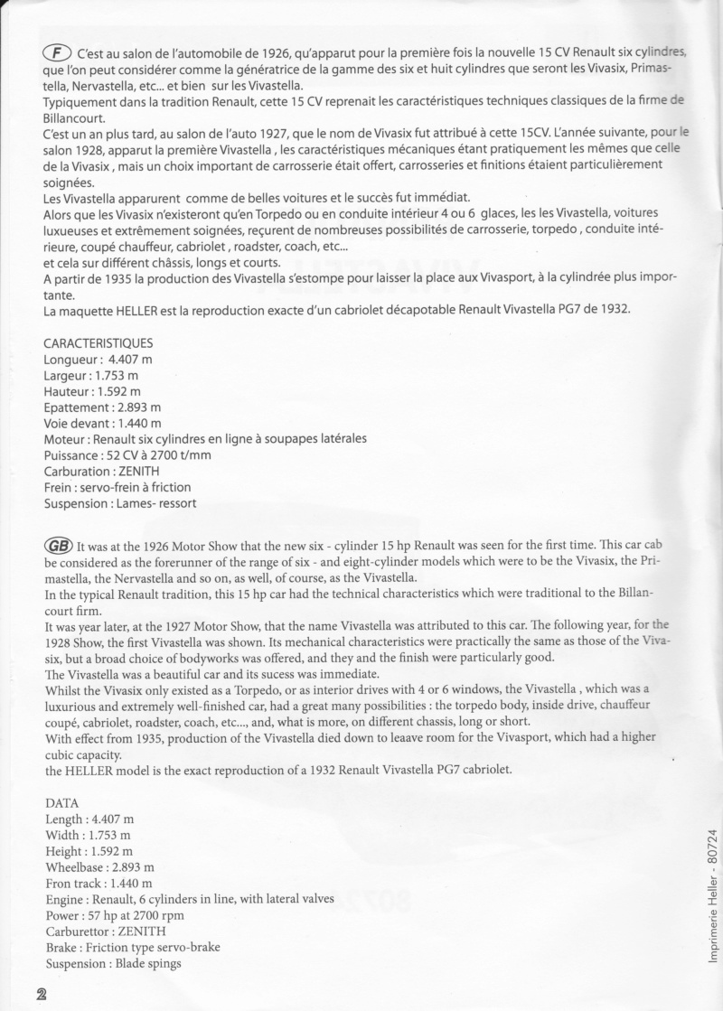 RENAULT VIVASTELLA 1/24ème Réf 80724 Notice Plan_v11
