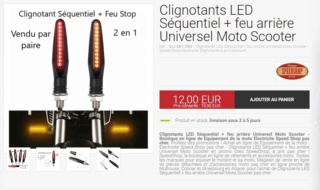 Clignotant LED à défilement séquentiel pour moto 12V + Feu stop