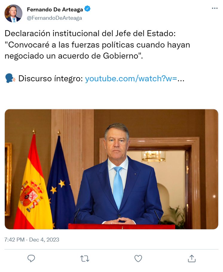 @FernandoDeArteaga | Cuenta oficial del Presidente la República de España Tuit10