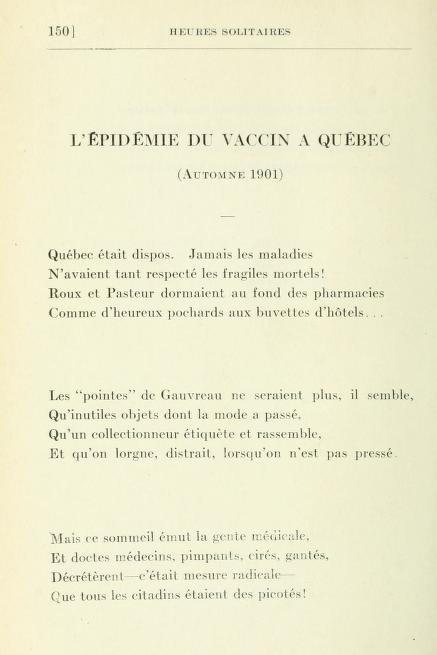 L'Épidémie du Vaccin à Québec - Automne 1901 - (Poème) Heures10
