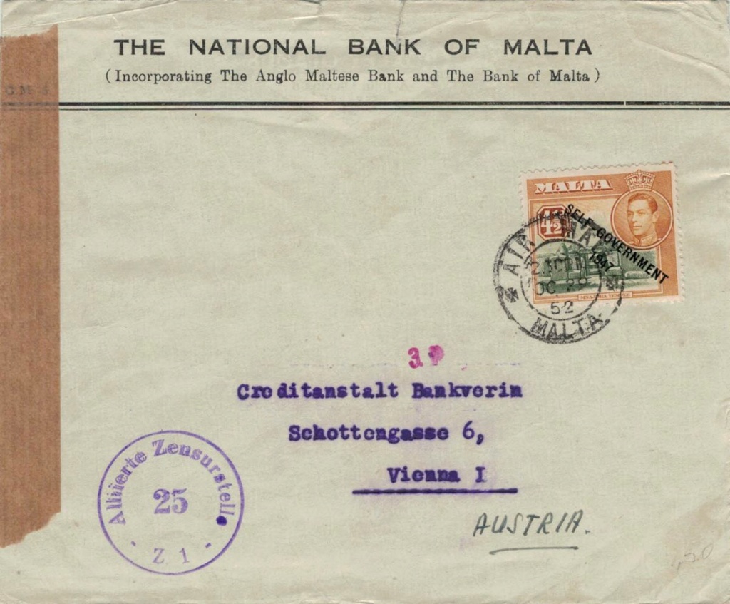 Osterreich - Post von seltenen Länder nach Österreich 1946 bis 1953 Malta10