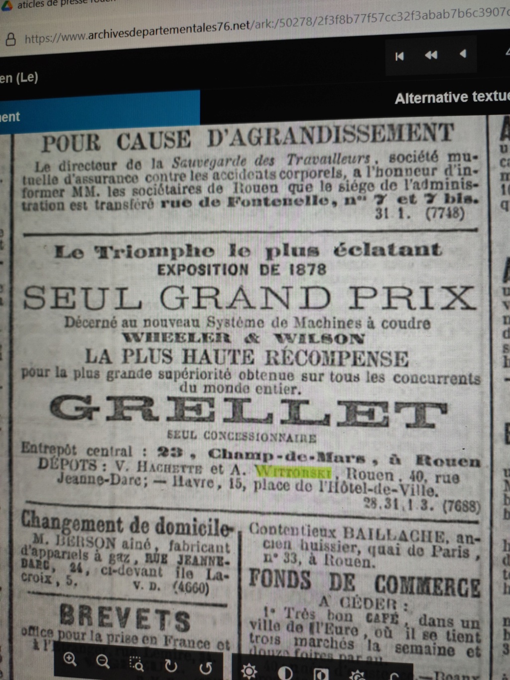 Wheeler & Wilson : Maison Hachette & Wittorski à Rouen  17026611