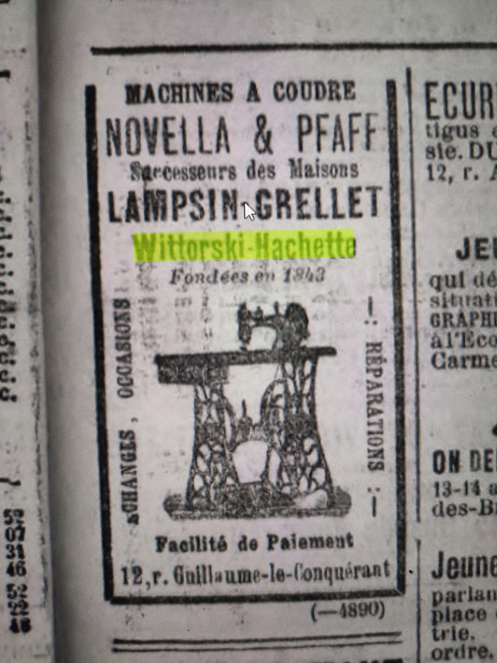 Wheeler & Wilson : Maison Hachette & Wittorski à Rouen  17026612