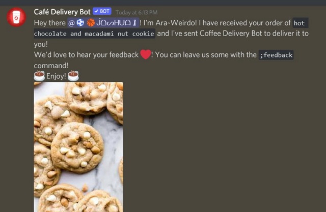 Our popular Café Delivery Bot My_ord15