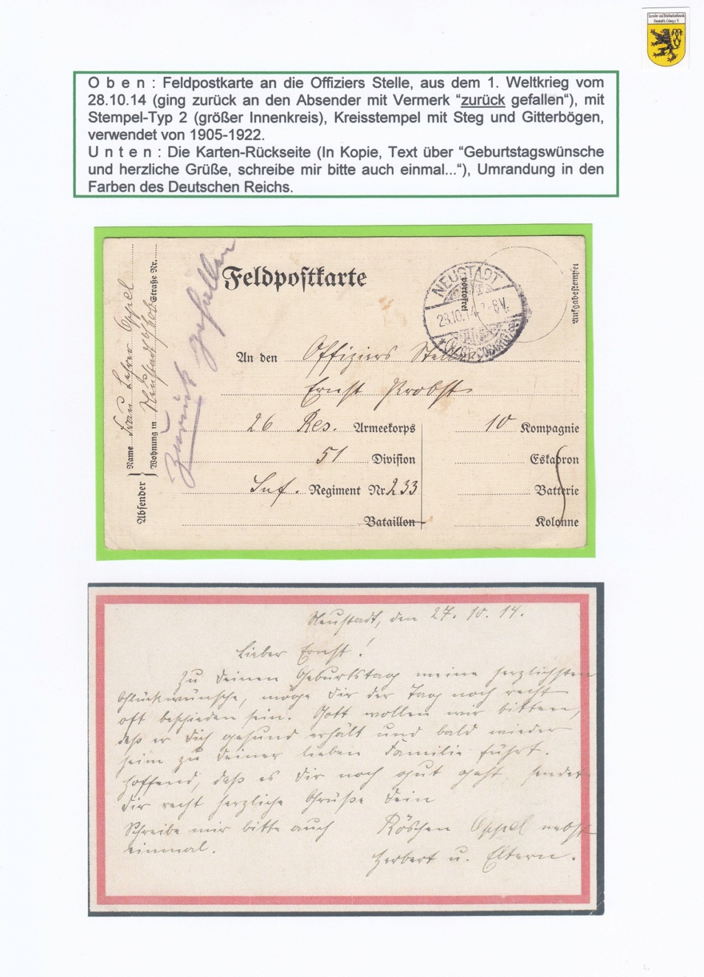 Die Postgeschichte von Neustadt bei Coburg Nec1510