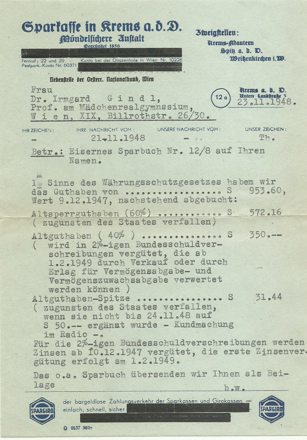  - Österreich 2. Währungsreform 10.12.1947 - Belege Wzihru11