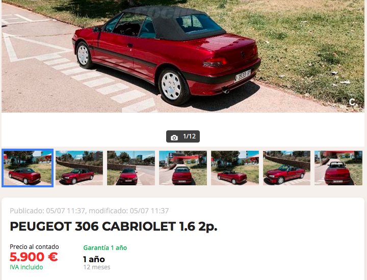 [ SE VENDE ] Visto en internet - Peugeot 306 cabrio 1,6i 90cv rojo Lucifer 5900€ Captur84