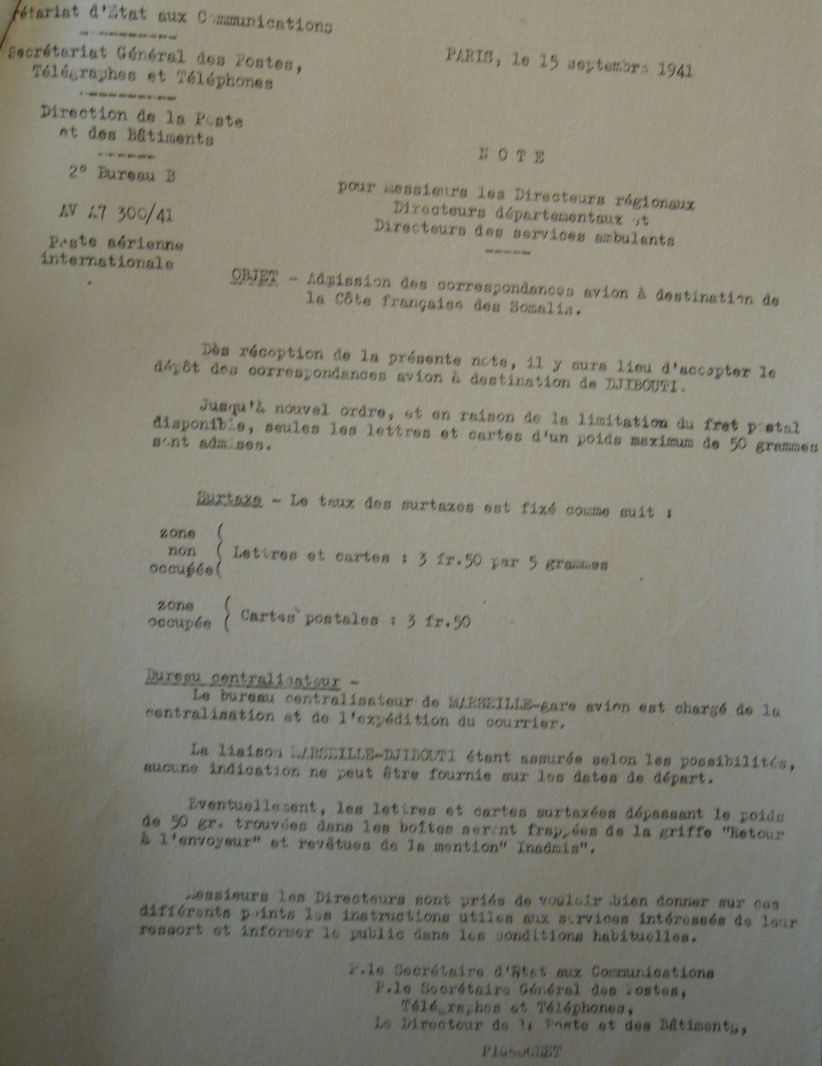 Lettre de 1940 de Lyon pour Djibouti arrivée en 1941 Note_a16