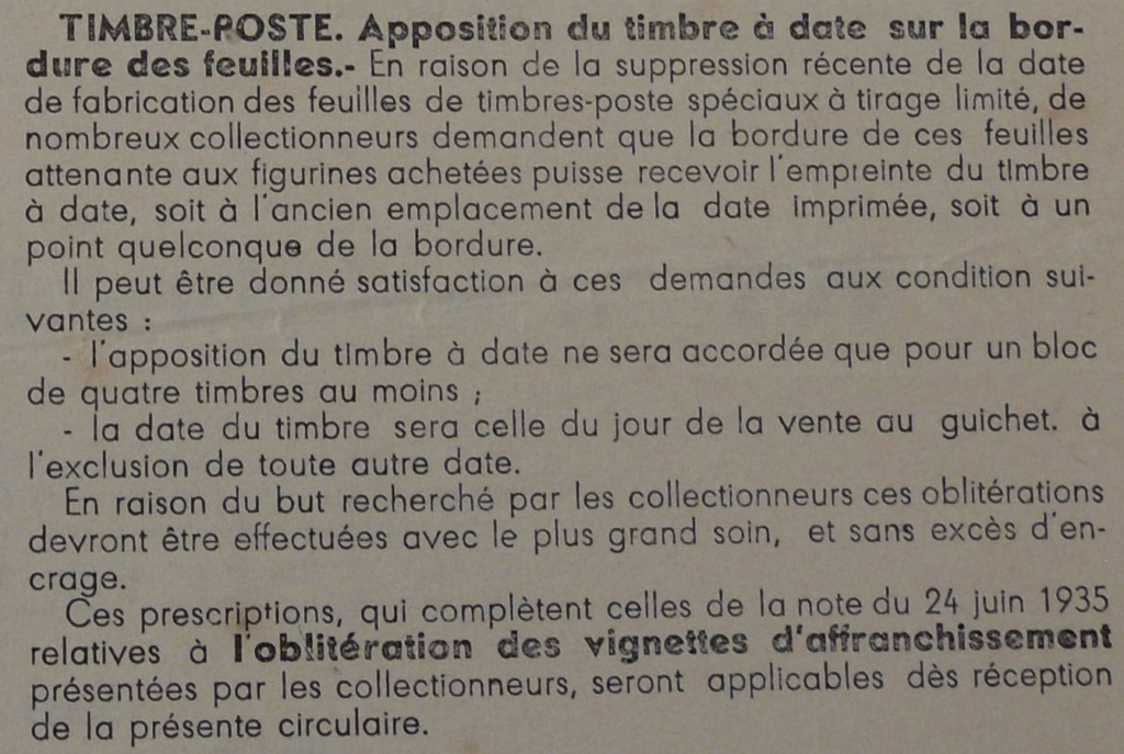 Oblitération en marge de feuille de timbres Tp_spe10