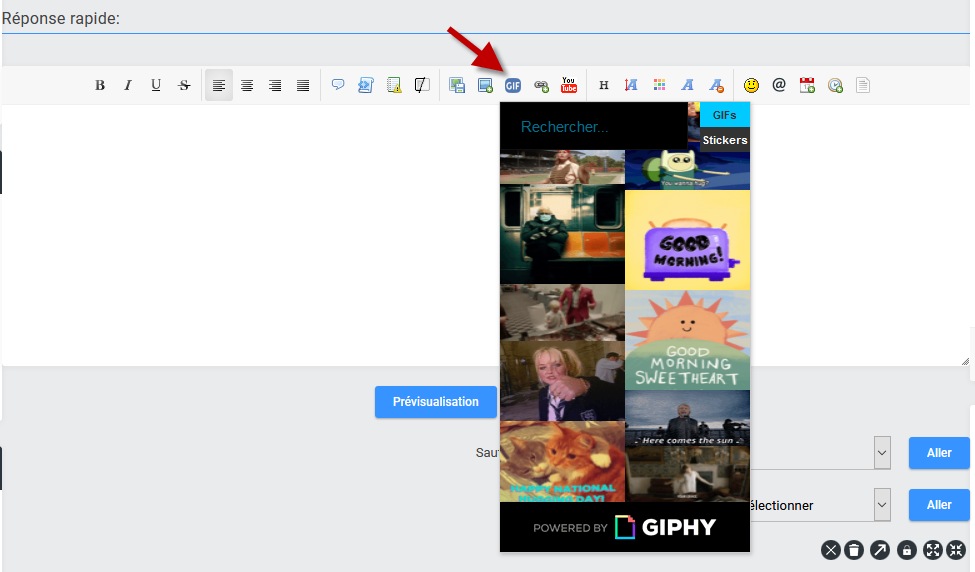 Nouveau : Insérer des GIF dans les messages via un bouton dans l'éditeur Giphy-11