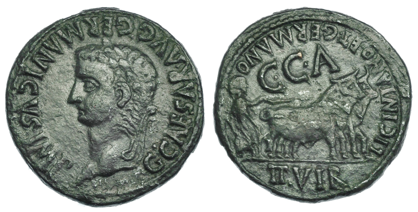 As de Caesar Augusta, época de Calígula. SCIPIONE ET MONTANO / II VIR / CCA Sin_no10