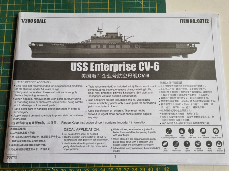 CV-6 USS ENTERPRISE VON TRUMPETER IN 1/200 RC 20210316