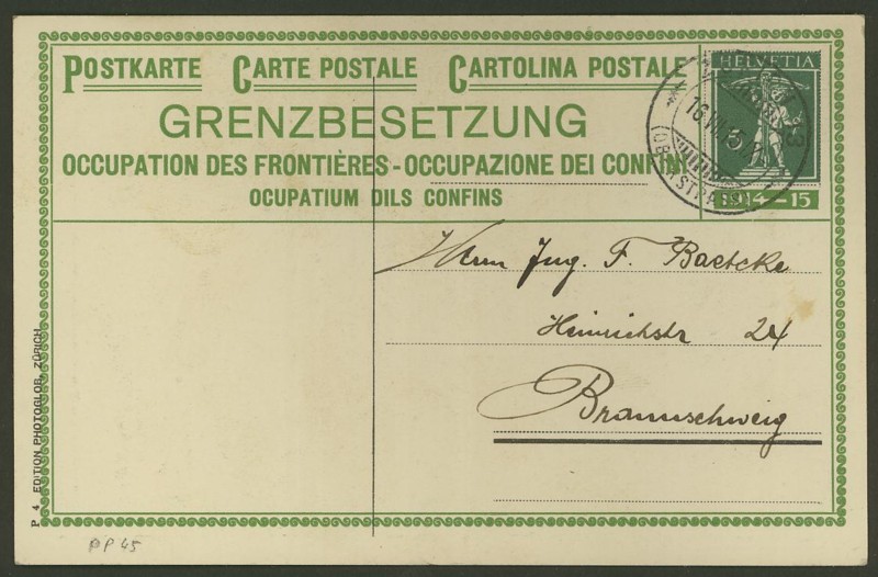 Private Ganzsachenpostkarten - Wertstempel Tellknabe und Helvetia (Ausgabe 1909) Pp_45_13