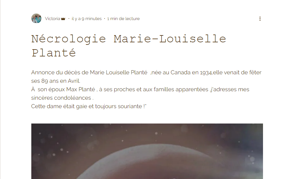 NÉCROLOGIE MARIE LOUISELLE PLANTÉ Épouse Max PLANTÉ 227