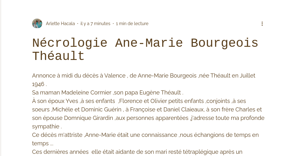 NECROLOGIE ANNE MARIE THEAULT Epouse YVES BOURGEOIS Scree170