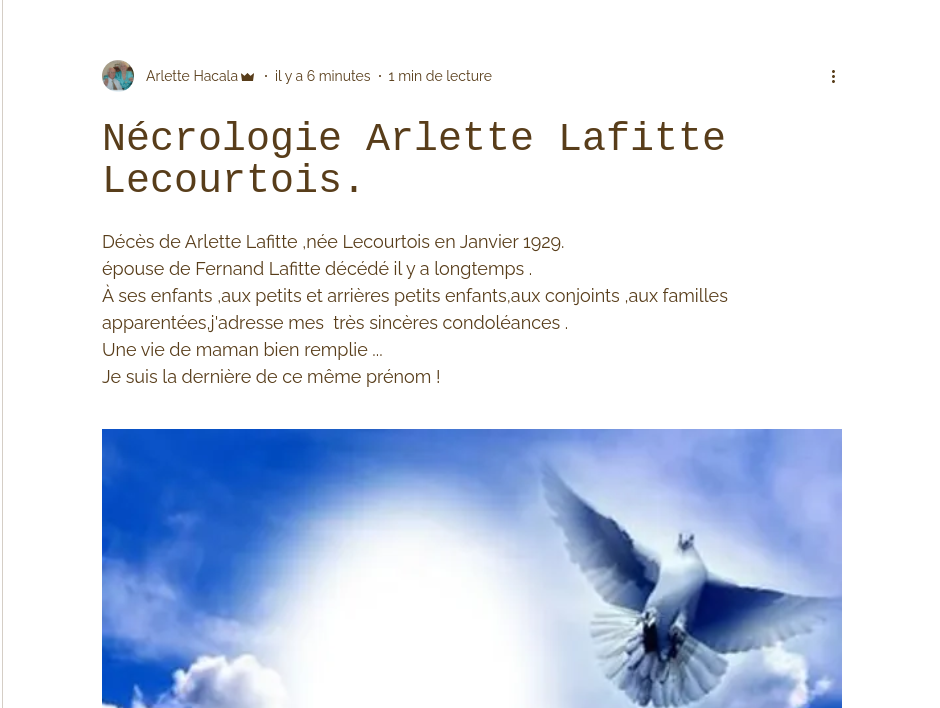 NECROLOGIE ARLETTE LECOURTOIS Epouse FEU FERNAND LAFITTE Screen49