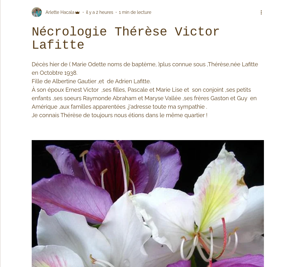 NECROLOGIE THERESE LAFITTE Epouse ERNEST VICTOR Screen87