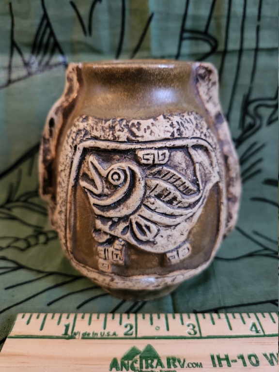 Brutalist clay fish vase with a B on the bottom 20220611