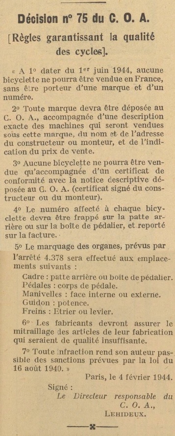 Vélo groupe Gentil (ALCYON, Française Diamant...) vers 1937/38 1944-p10