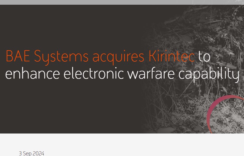 BAE Systems has acquired Kirintec, an innovative UK cyber and electromagnetic activities Bae410