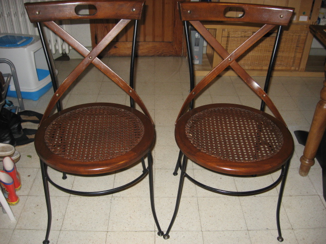 Lots de 4 chaises en métal + bois + paille
