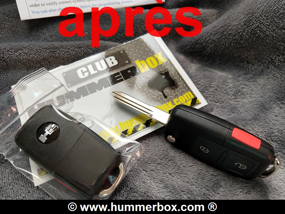 Astuce pour Hummer H2 : nouveauté télécommande avec la clé intégrée et mode d'emploi en français disponible au Club Hummerbox 56380110