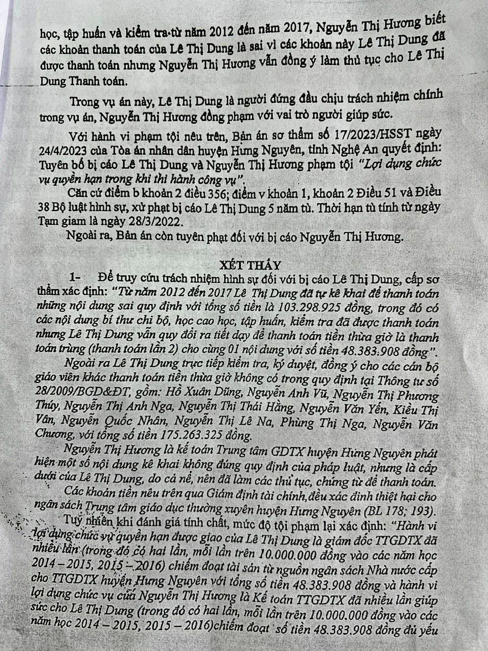 Vài ý kiến về vụ án “Cô giáo Lê Thị Dung” ở Nghệ An 3-1110