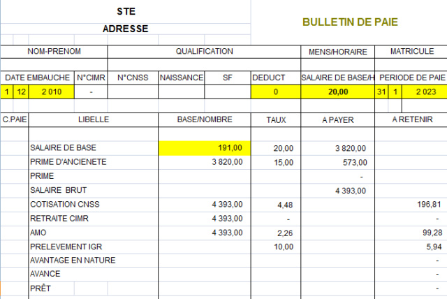 Bulletin de Paie 2023 Bullet11