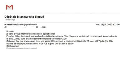 Report de délai de dépôt de bilan au tribunal - le délai de dépôt pour une SARL est le 26/08 et pour une SA est le 25/09 - Depot_10