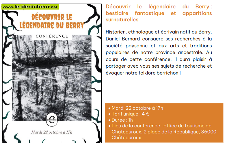 j22 - MAR 22 octobre - CHATEAUROUX - Découvrir le Légendaire du Berry [Conférence] 000-2210