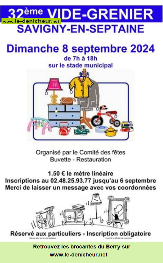 i08 - DIM 08 septembre - SAVIGNY en Septaine - Brocante du comité des fêtes . 09-08_16