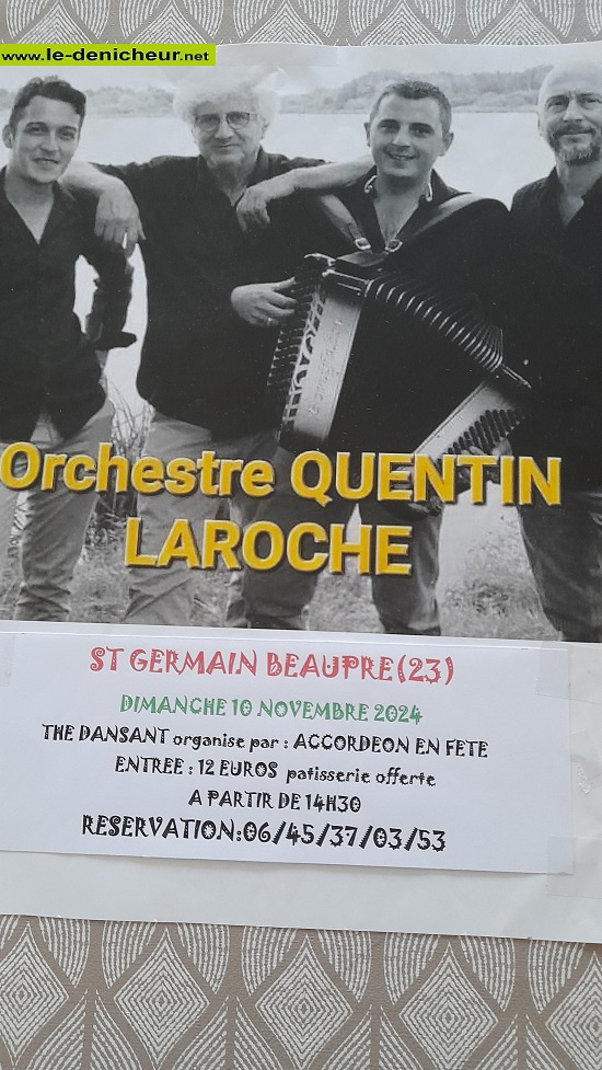 k10 - DIM 10 novembre - ST-GERMAIN BEAUPRE - Thé dansant avec Quentin Laroche ° 20241015