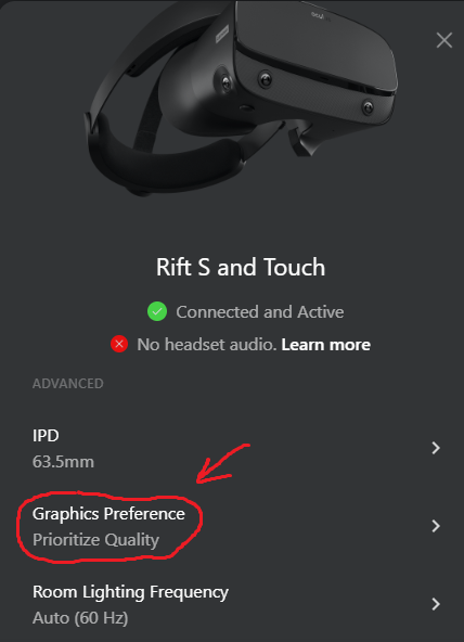 VR settings Rift S Snaps201