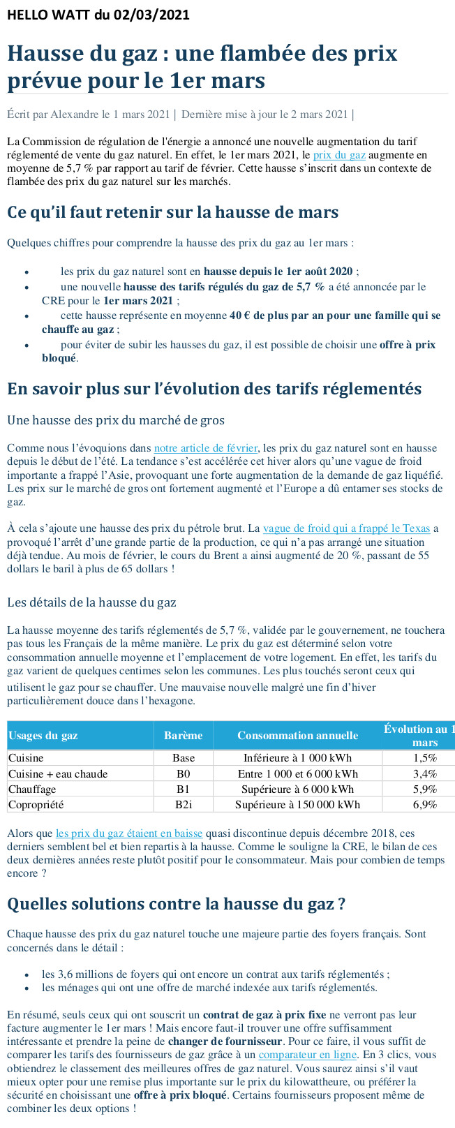 Hausse du gaz : flambée des prix le 1er mars Gaz10