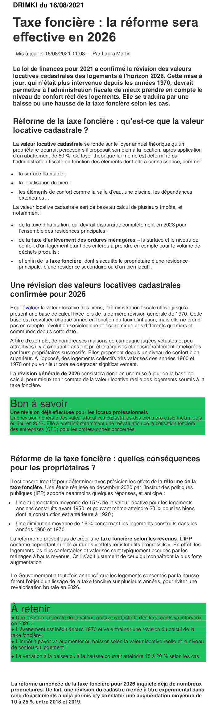 Réforme de la taxe foncière effective en 2026 Taxe13