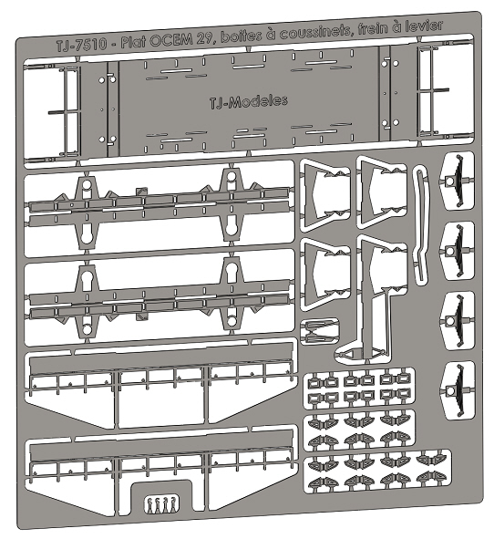 [TJ-Modeles] TJ-7510 : Kit Plat OCEM 29 avec frein à levier, boites d'essieux à coussinets - roues à rayons Tj-75111