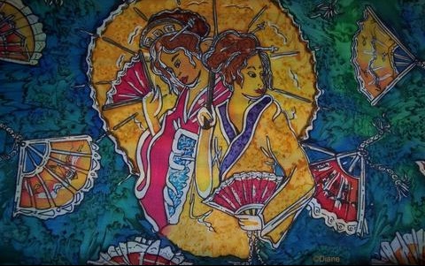 Femme asiatique et parasol, éventails Soie_210