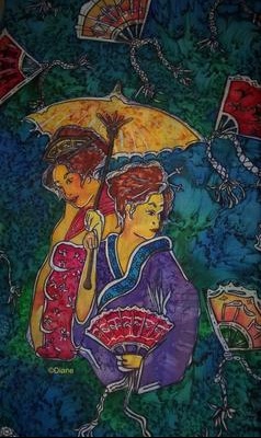 Femme asiatique et parasol, éventails Soie_213
