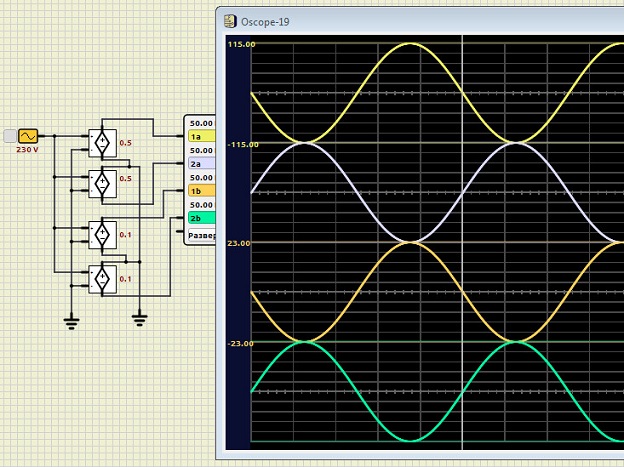 Virtual Transformer with two output windings each with a midpoint 2022-659