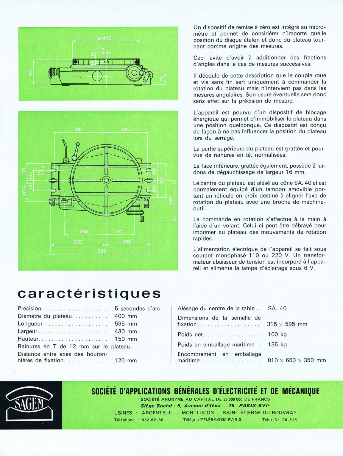 SAGEM Diviseur & plateau circulaire optique  Uw287