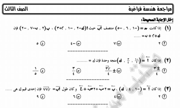 مراجعة الجبر والهندسة الفراغية للثانوية العامة علمي رياضة 210