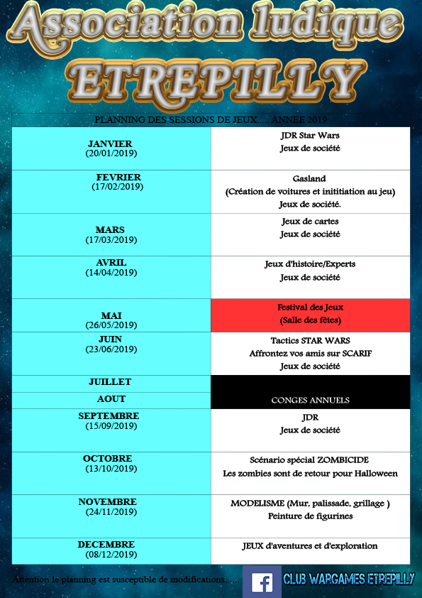  SAISON V - PLANNING 2019 Affich10