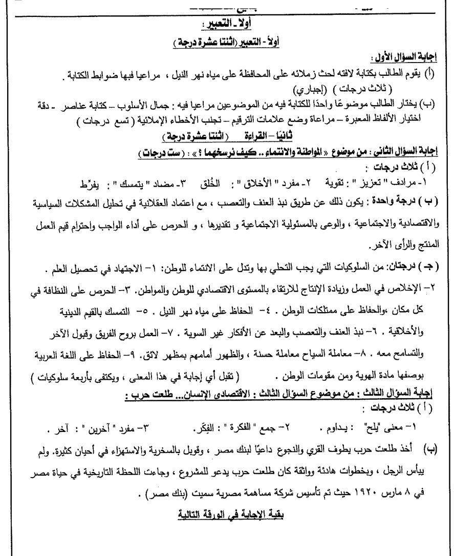 امتحان اللغة العربية الدبلومات الفنية 2024 جميع التخصصات 111