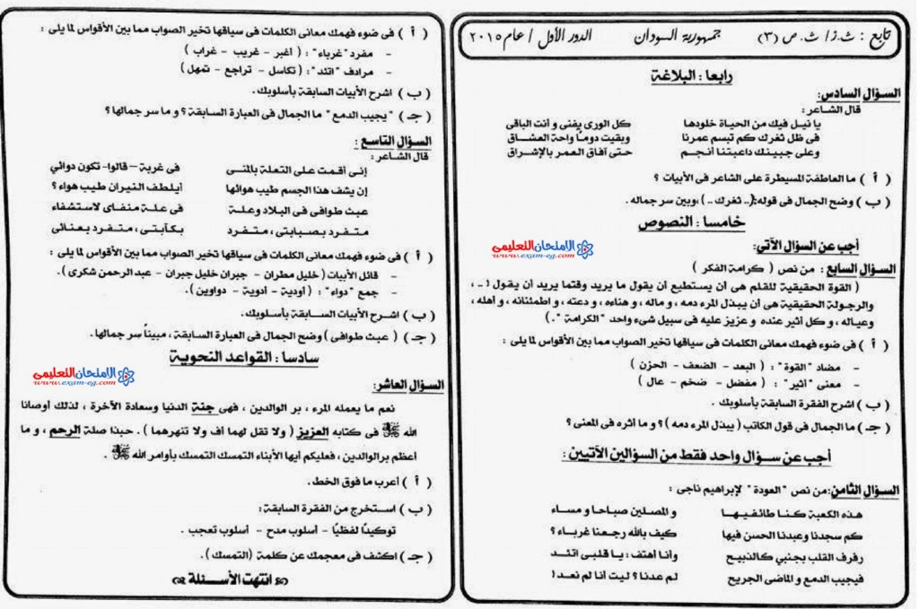 امتحان اللغة العربية الدبلومات الفنية 2024 جميع التخصصات 710
