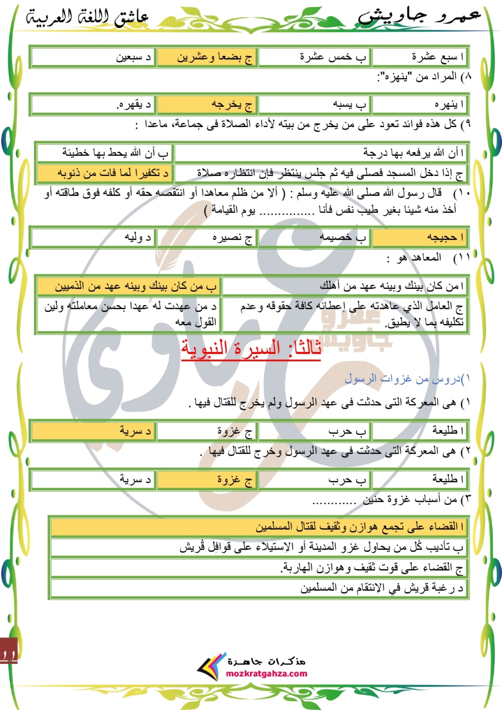 مذكرة التربية الدينية للصف الثالث الثانوى 2024 اهم اسئلة الامتحانات Ayo_ao26