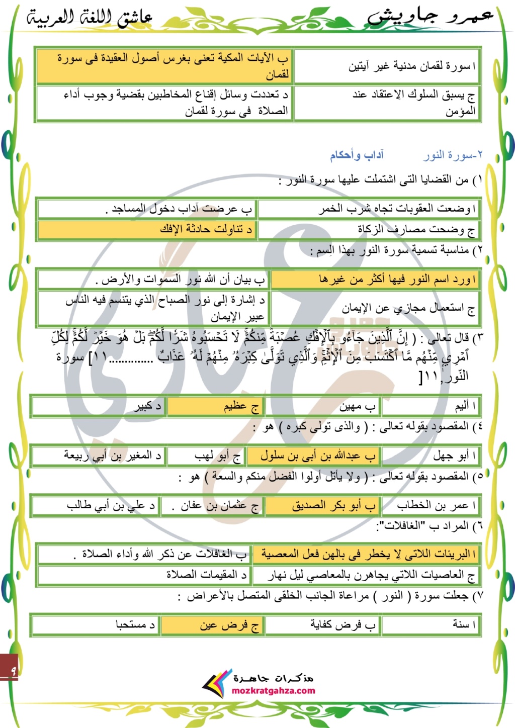 مذكرة - مذكرة التربية الدينية للصف الثالث الثانوى 2024 اهم اسئلة الامتحانات Ayo_ao32